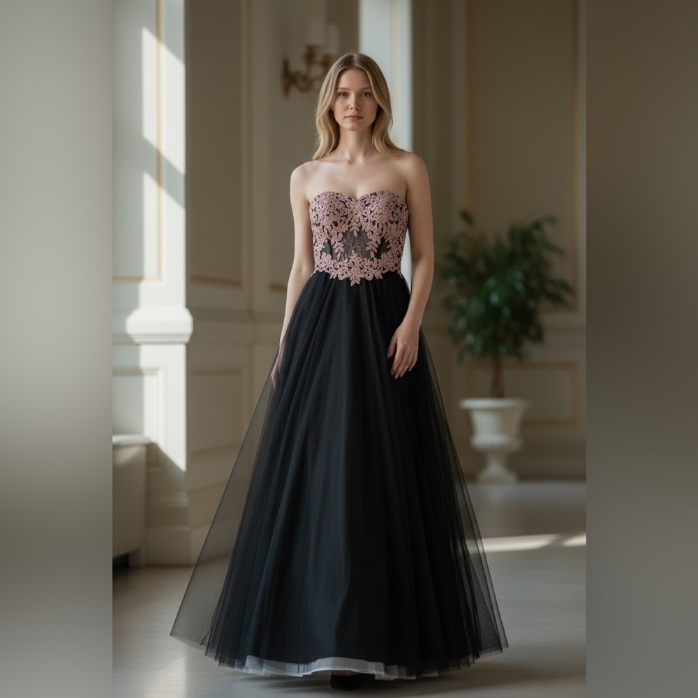 Blondie Nites Black and Pink Maxi Dress